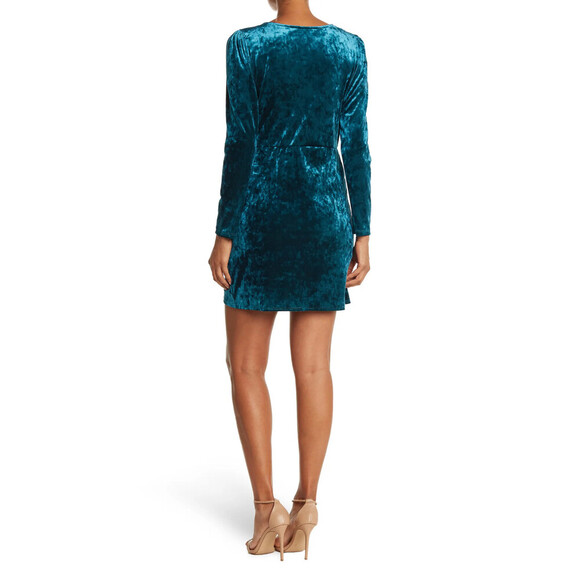 Vanity Room Velvet Long Sleeve Faux Wrap Mini Dress In Emerald Size M $168 - Picture 6 of 14